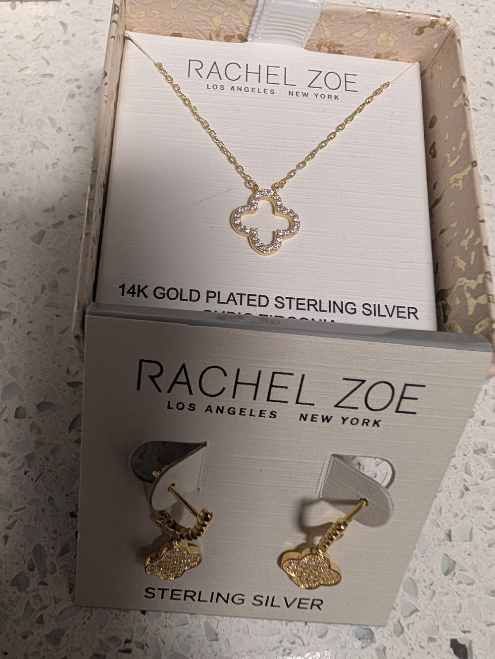 Rachel Zoe Gold Plated Clover Necklace and Earrings Set